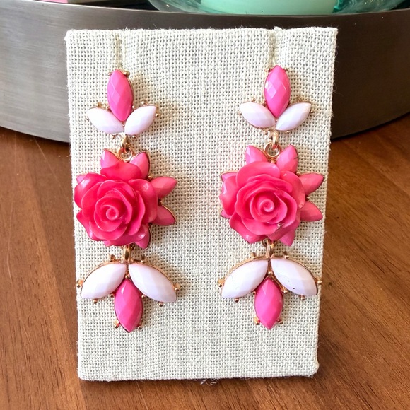 Vintage Jewelry - Pink Rose Drop Earrings